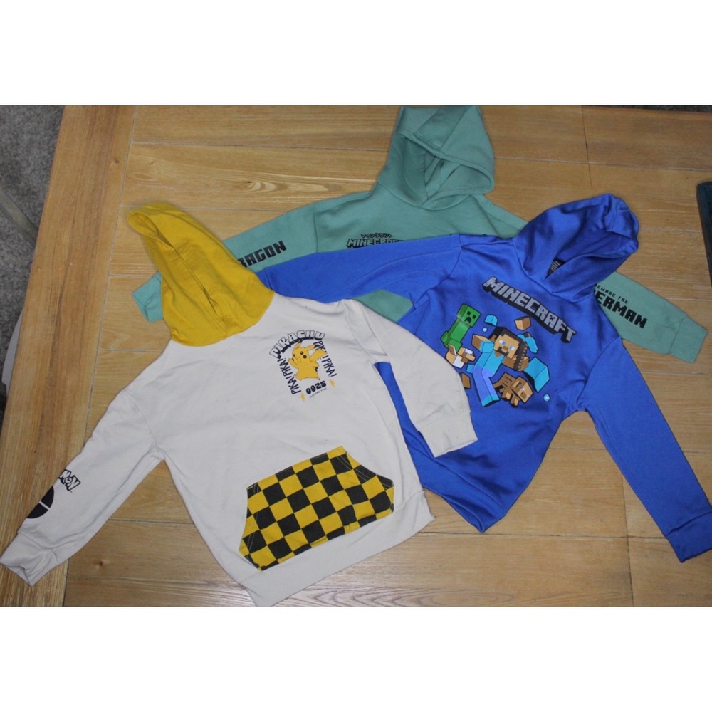Boys (3) Piece Hoodie Bundle Minecraft Enderman Pokémon Pikachu